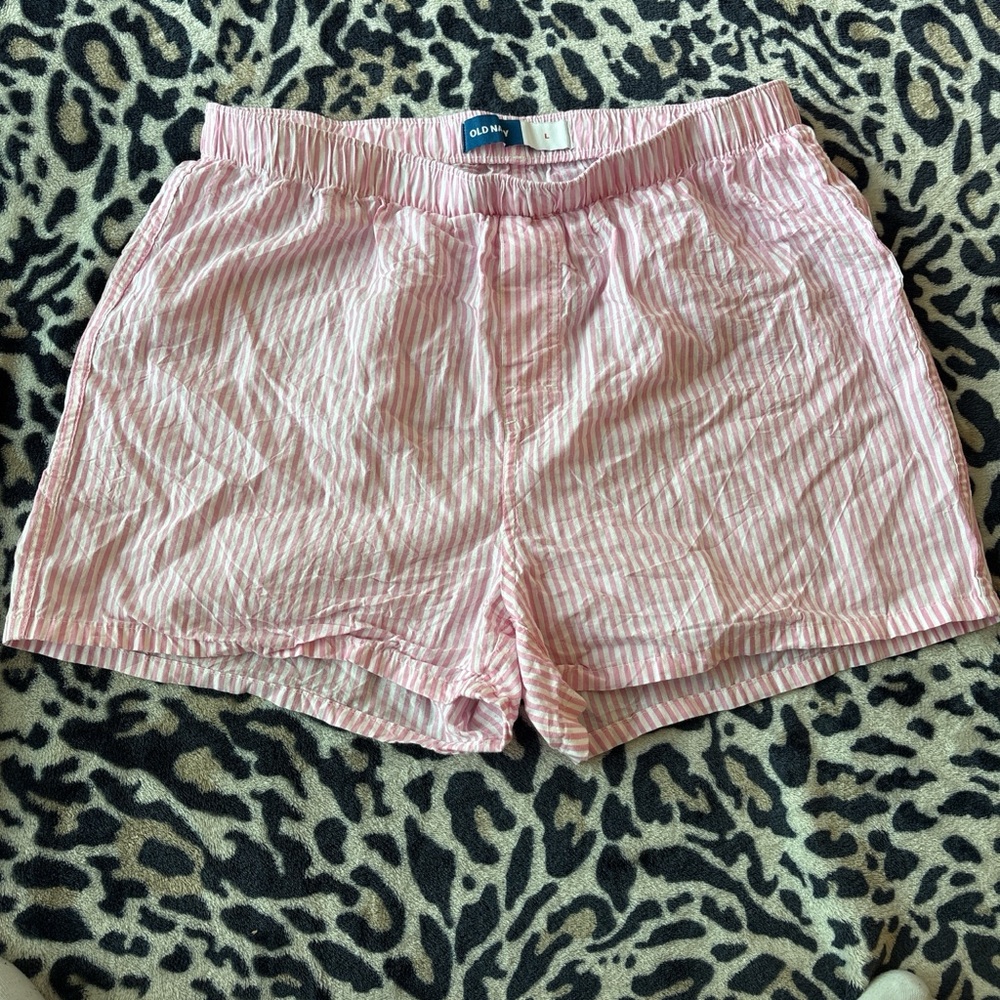 Old Navy Pink and White Striped Seersucker Lounge Shorts